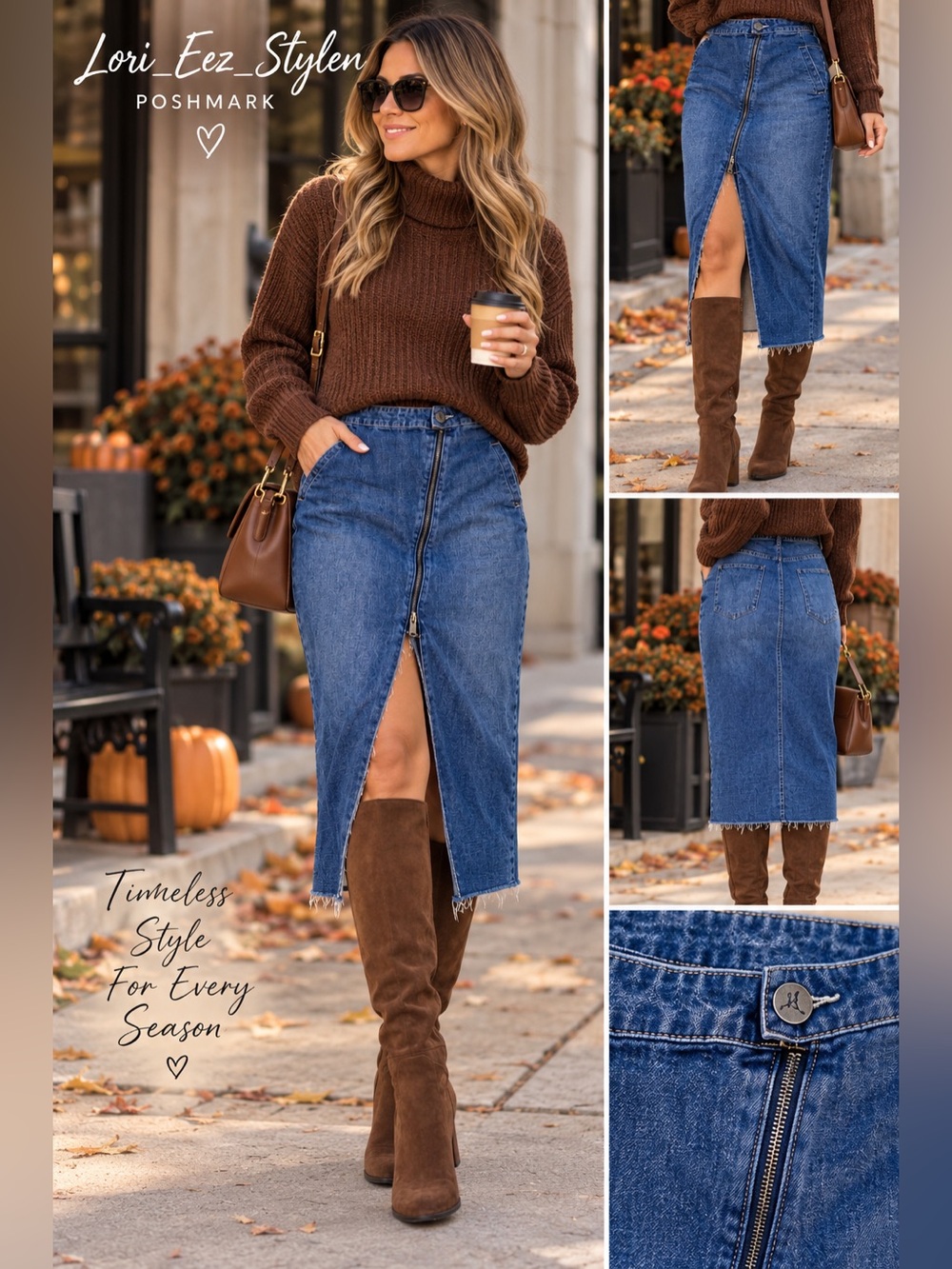 One Teaspoon Women's Mid Blue Straight Leg Denim Skirt with Front Zip